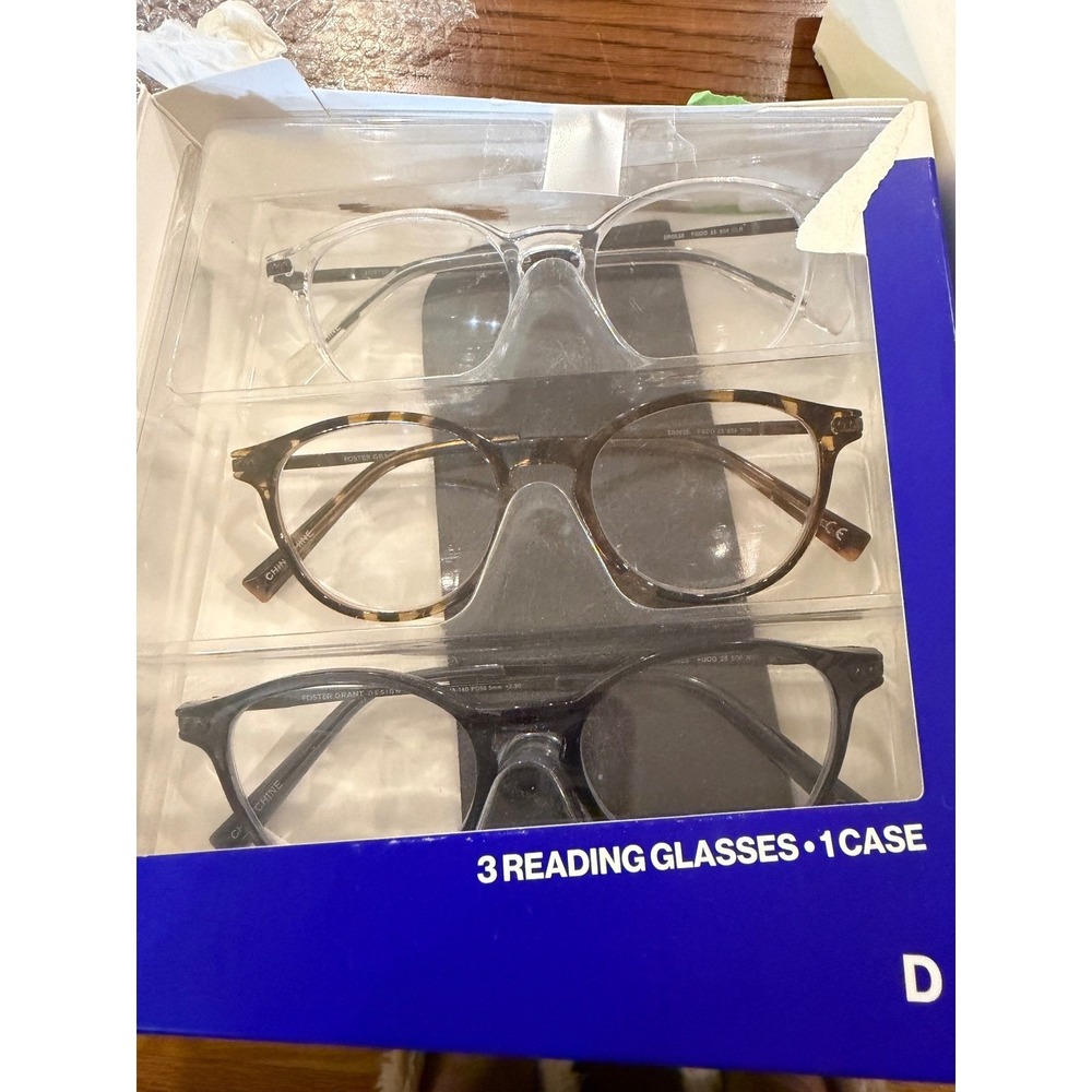 Foster Grant Design Optics Classic Reading Glasses +2.50  3 Pack NEW with case